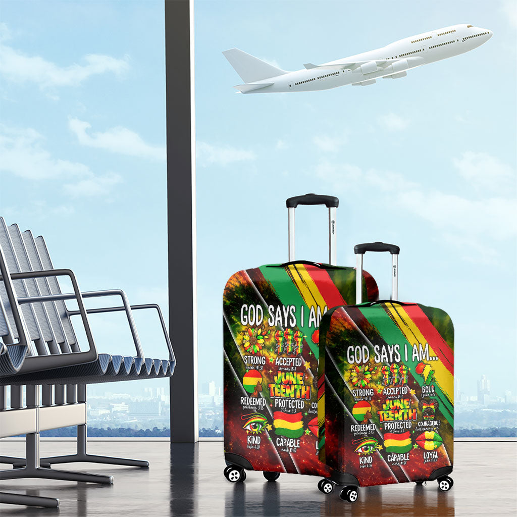 Juneteenth God Says I Am Christian Freedom Luggage Cover Pan African Flag Colors Tie Dye Galaxy