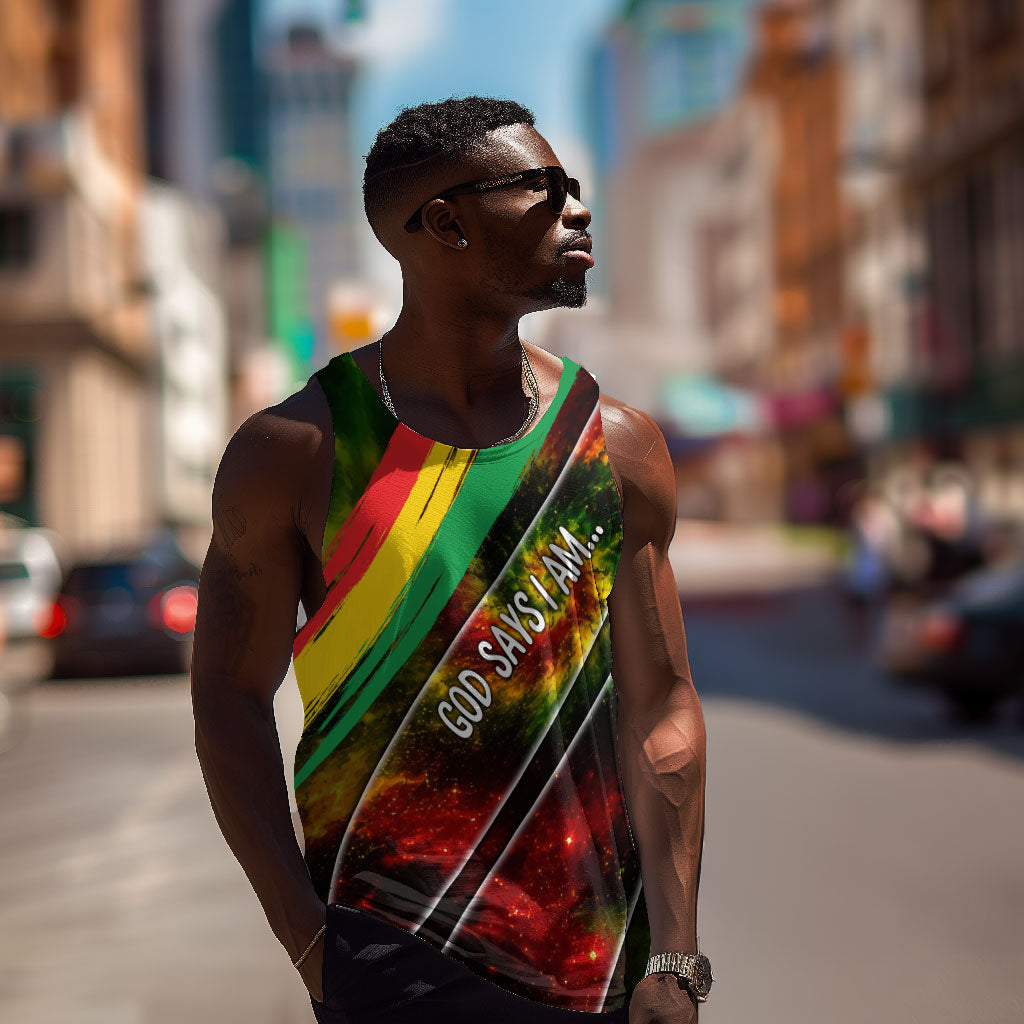 Juneteenth God Says I Am Christian Freedom Men Tank Top Pan African Flag Colors Tie Dye Galaxy