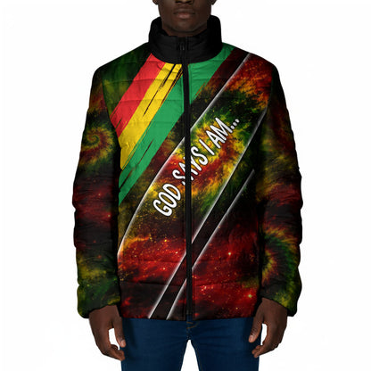 Juneteenth God Says I Am Christian Freedom Padded Jacket Pan African Flag Colors Tie Dye Galaxy