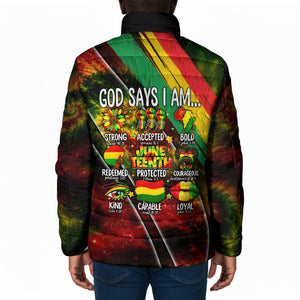 Juneteenth God Says I Am Christian Freedom Padded Jacket Pan African Flag Colors Tie Dye Galaxy