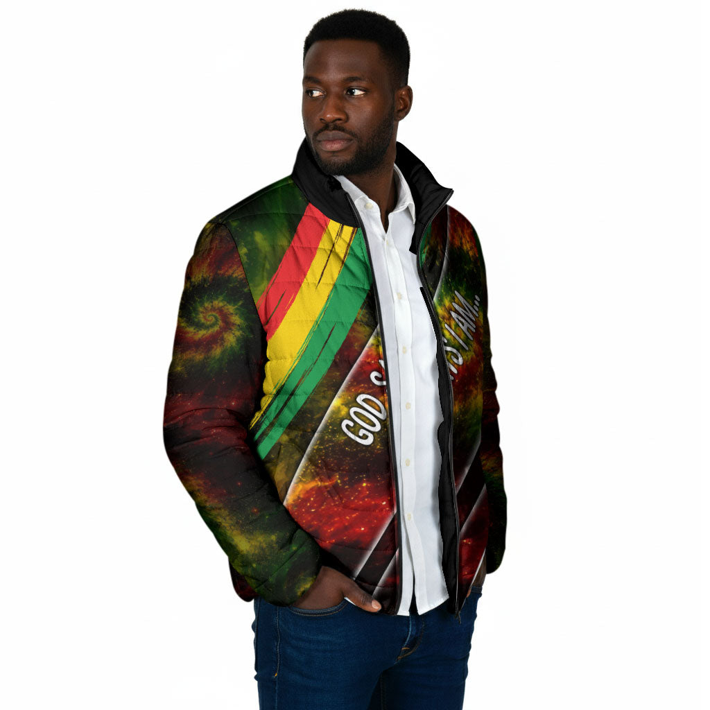 Juneteenth God Says I Am Christian Freedom Padded Jacket Pan African Flag Colors Tie Dye Galaxy