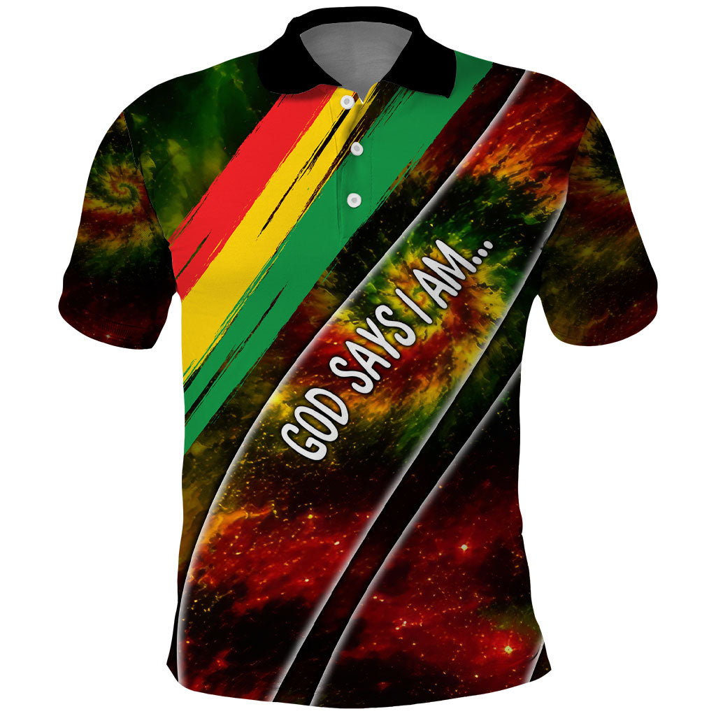 Juneteenth God Says I Am Christian Freedom Polo Shirt Pan African Flag Colors Tie Dye Galaxy