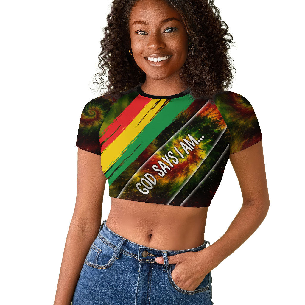 Juneteenth God Says I Am Christian Freedom Raglan Cropped T shirt Pan African Flag Colors Tie Dye Galaxy