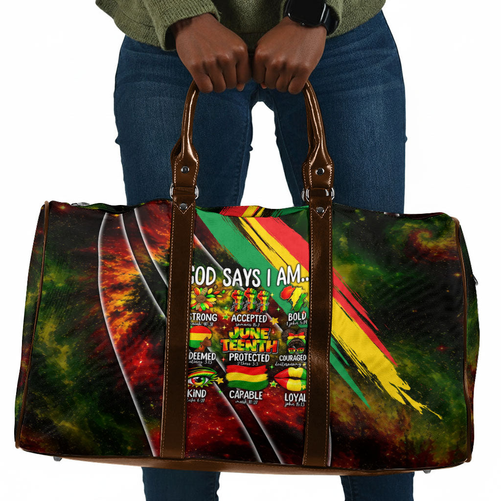 Juneteenth God Says I Am Christian Freedom Travel Bag Pan African Flag Colors Tie Dye Galaxy