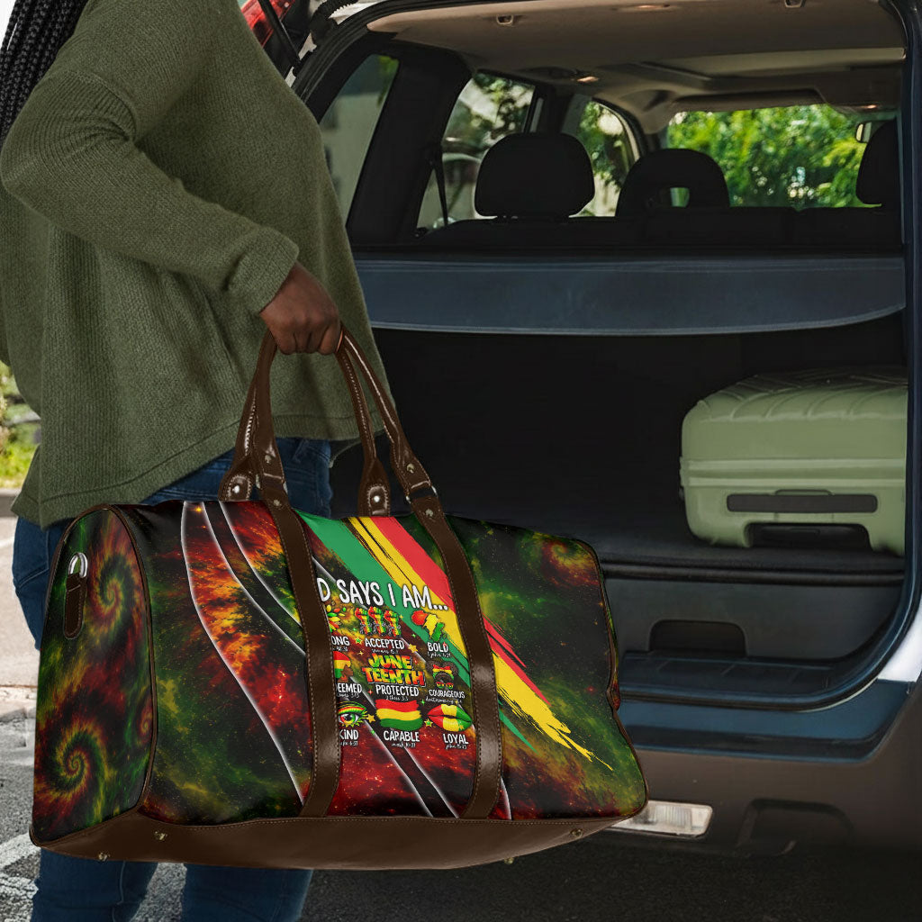 Juneteenth God Says I Am Christian Freedom Travel Bag Pan African Flag Colors Tie Dye Galaxy