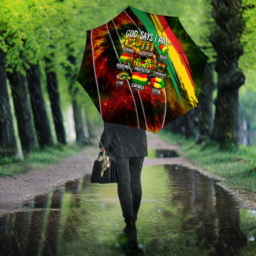 Juneteenth God Says I Am Christian Freedom Umbrella Pan African Flag Colors Tie Dye Galaxy
