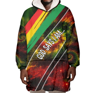 Juneteenth God Says I Am Christian Freedom Wearable Blanket Hoodie Pan African Flag Colors Tie Dye Galaxy