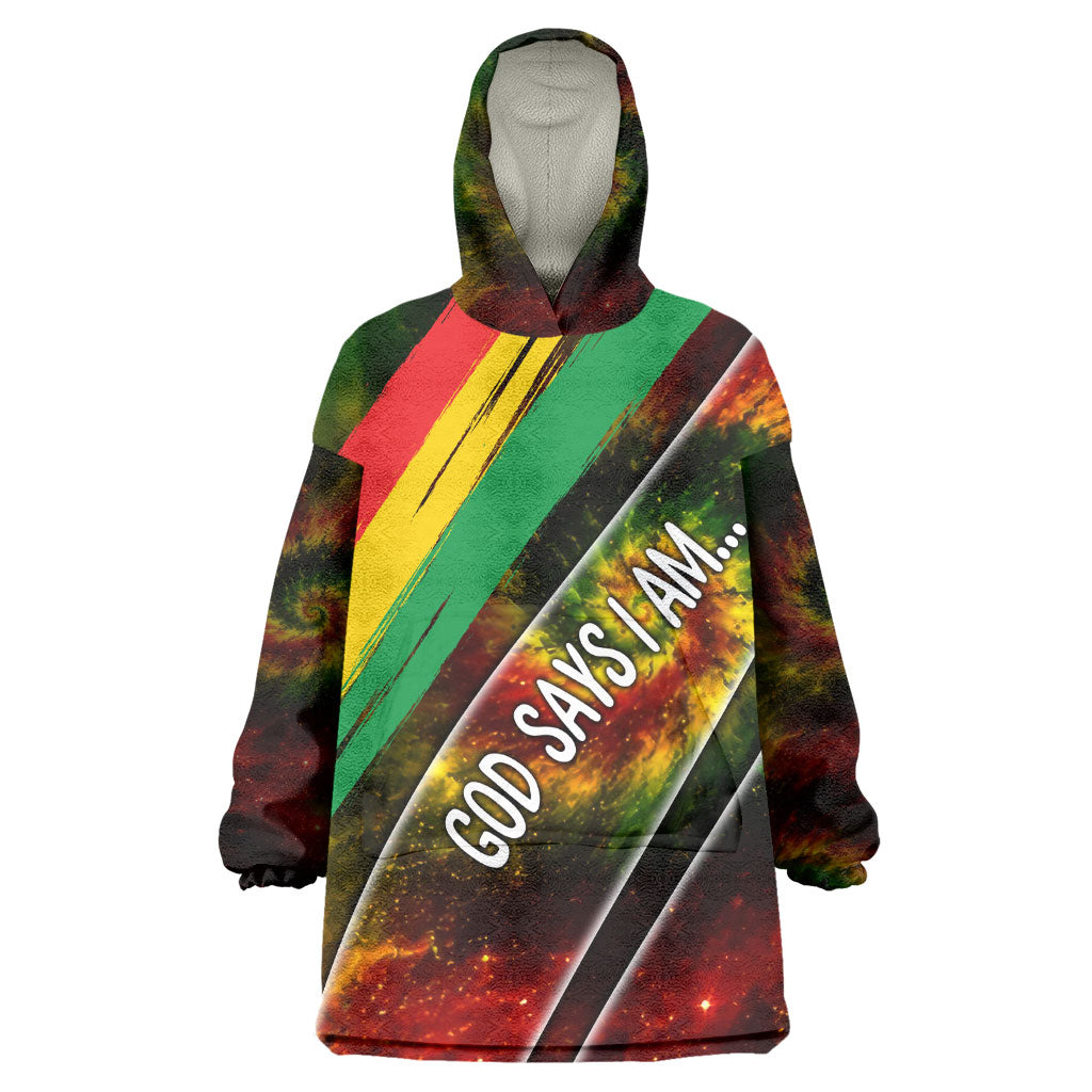 Juneteenth God Says I Am Christian Freedom Wearable Blanket Hoodie Pan African Flag Colors Tie Dye Galaxy