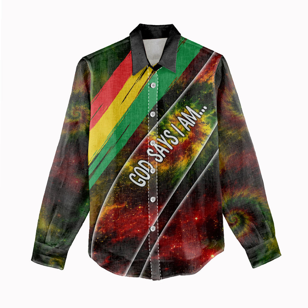 Juneteenth God Says I Am Christian Freedom Women Casual Shirt Pan African Flag Colors Tie Dye Galaxy