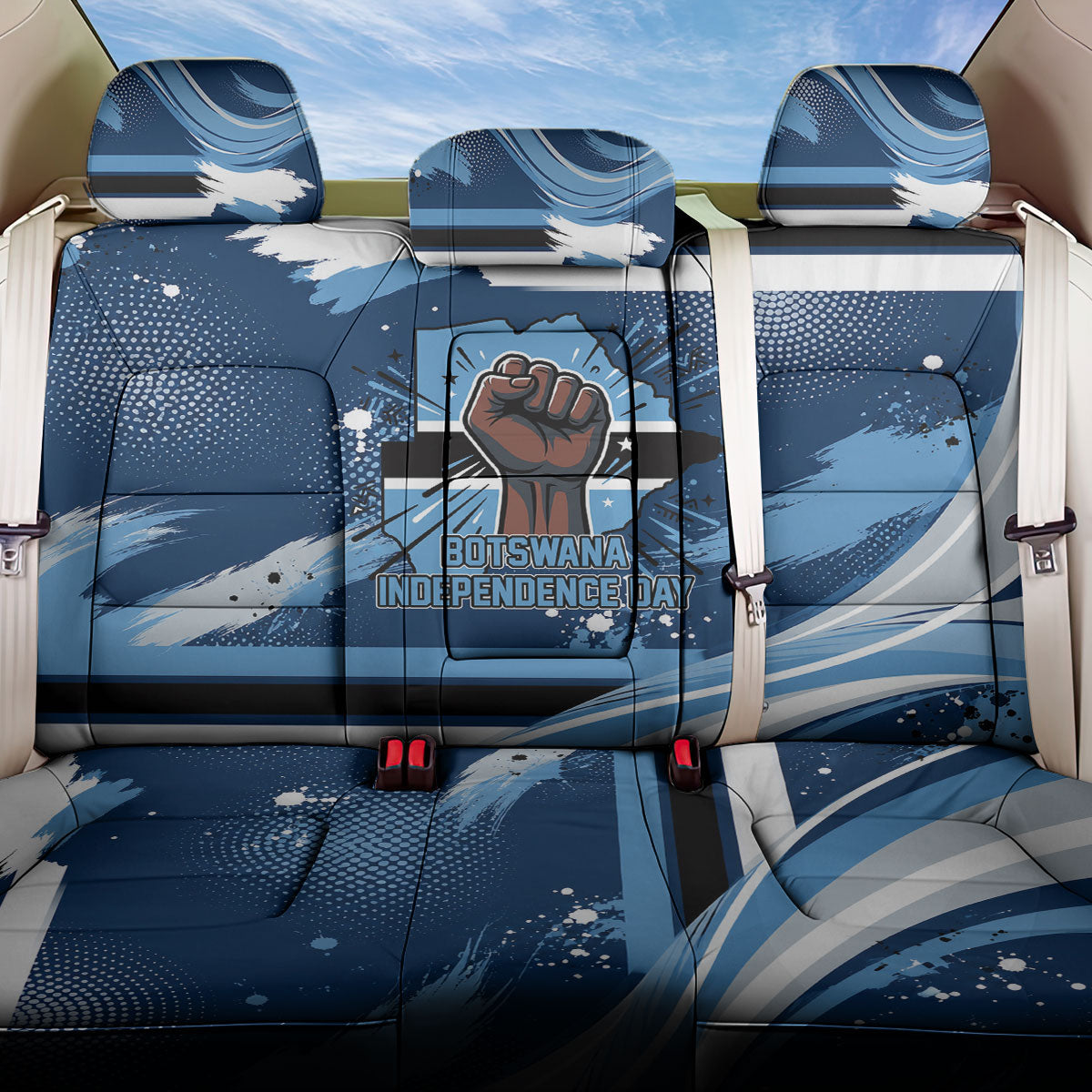 Botswana Independence Day Back Car Seat Cover Raised Fist Map Graphic With National Coat Of Arms