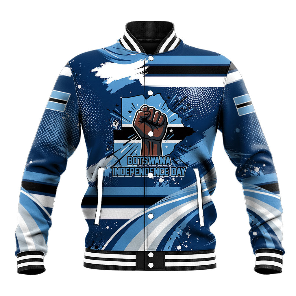 Botswana Independence Day Baseball Jacket Raised Fist Map Graphic With National Coat Of Arms