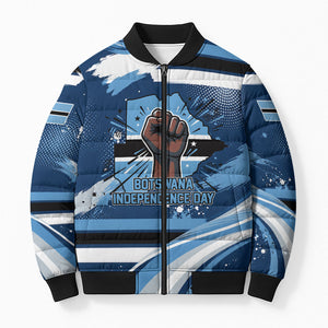 Botswana Independence Day Bomber Puffer Jacket Raised Fist Map Graphic With National Coat Of Arms