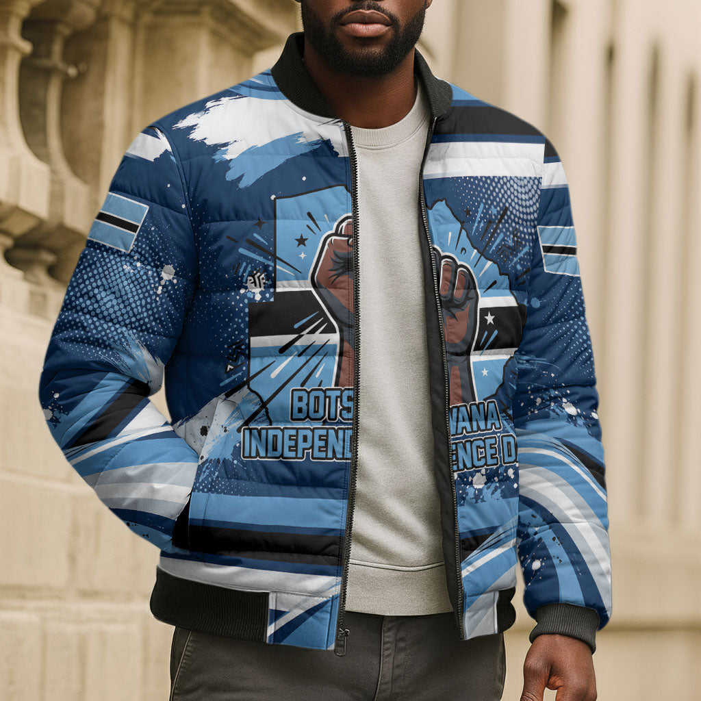 Botswana Independence Day Bomber Puffer Jacket Raised Fist Map Graphic With National Coat Of Arms