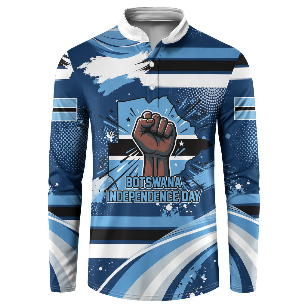 Botswana Independence Day Button Sweatshirt Raised Fist Map Graphic With National Coat Of Arms