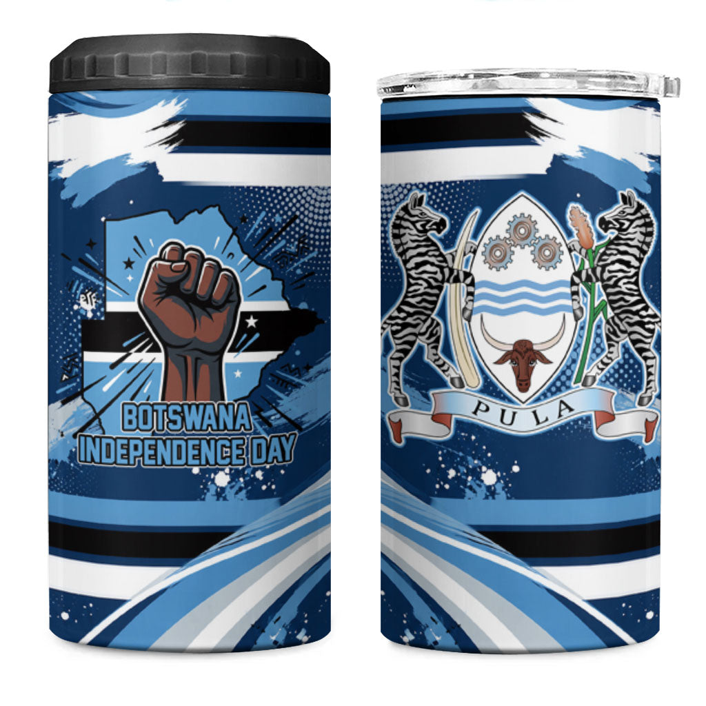 Botswana Independence Day 4 in 1 Can Cooler Tumbler Raised Fist Map Graphic With National Coat Of Arms