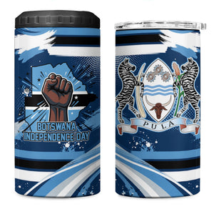 Botswana Independence Day 4 in 1 Can Cooler Tumbler Raised Fist Map Graphic With National Coat Of Arms