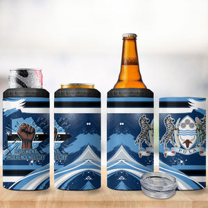 Botswana Independence Day 4 in 1 Can Cooler Tumbler Raised Fist Map Graphic With National Coat Of Arms