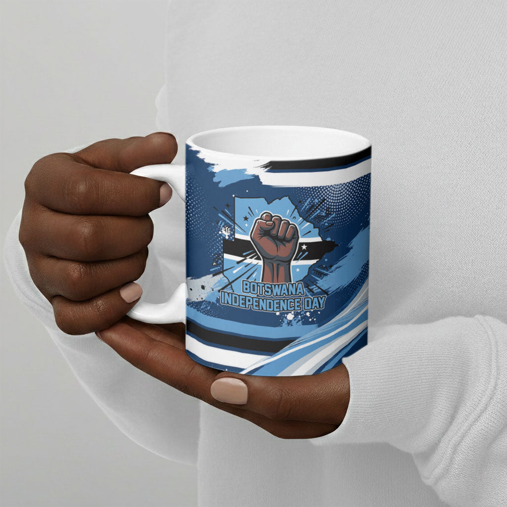 Botswana Independence Day Ceramic Mug Raised Fist Map Graphic With National Coat Of Arms