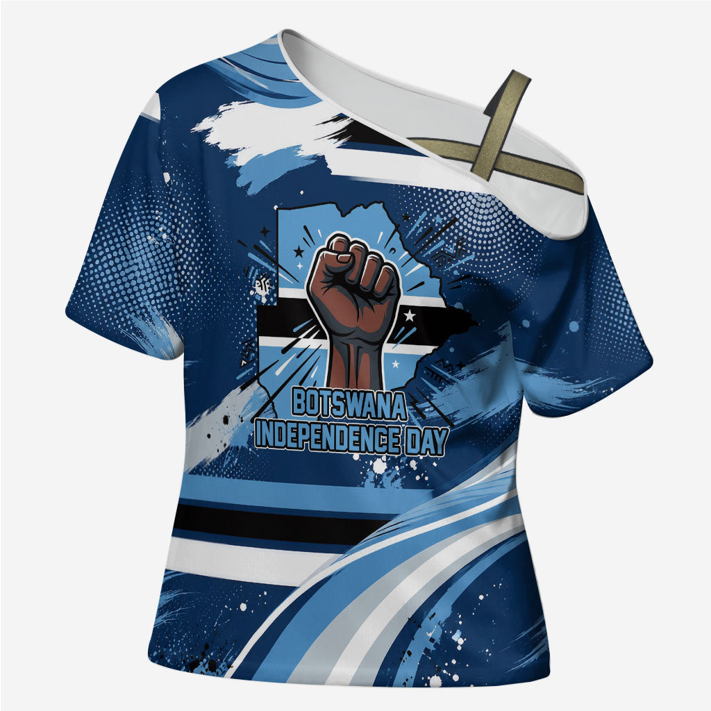 Botswana Independence Day Cross Shoulder Shirt Raised Fist Map Graphic With National Coat Of Arms