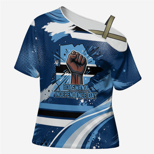 Botswana Independence Day Cross Shoulder Shirt Raised Fist Map Graphic With National Coat Of Arms