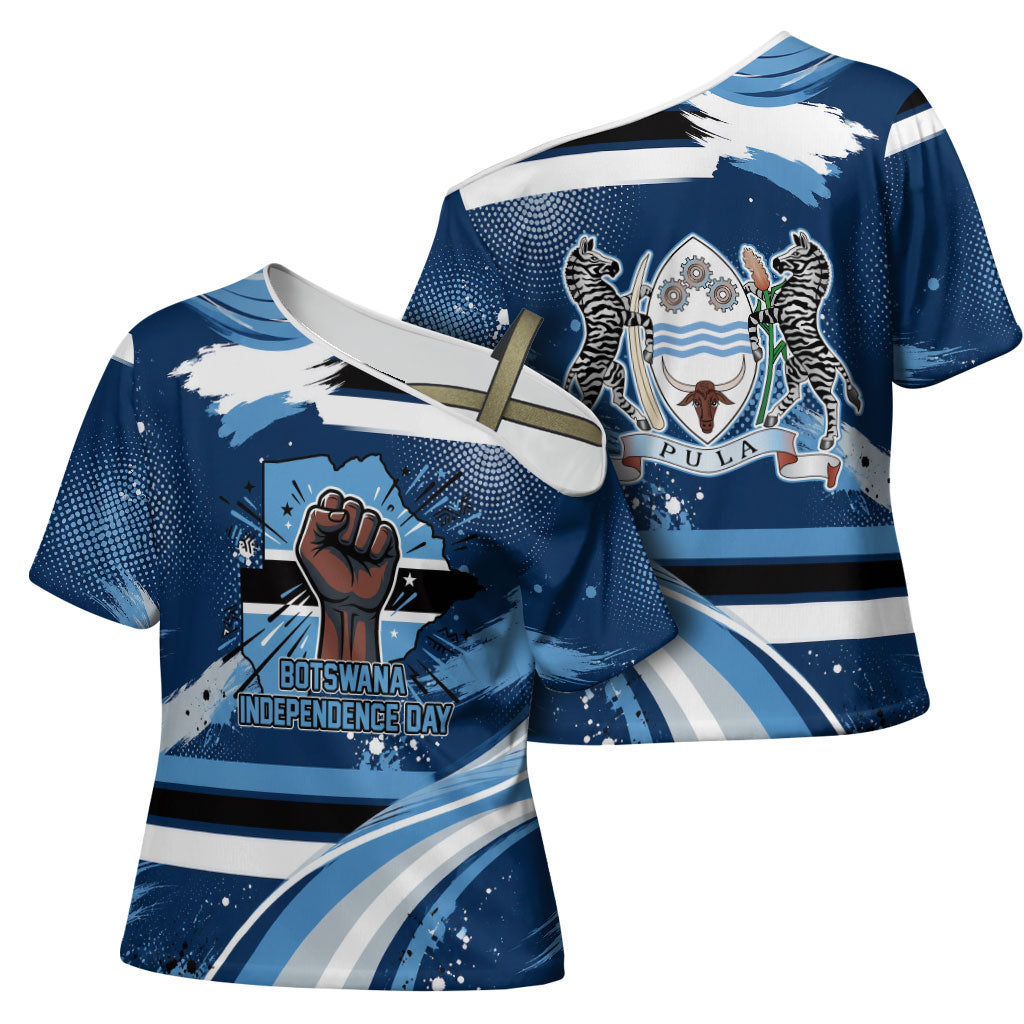Botswana Independence Day Cross Shoulder Shirt Raised Fist Map Graphic With National Coat Of Arms