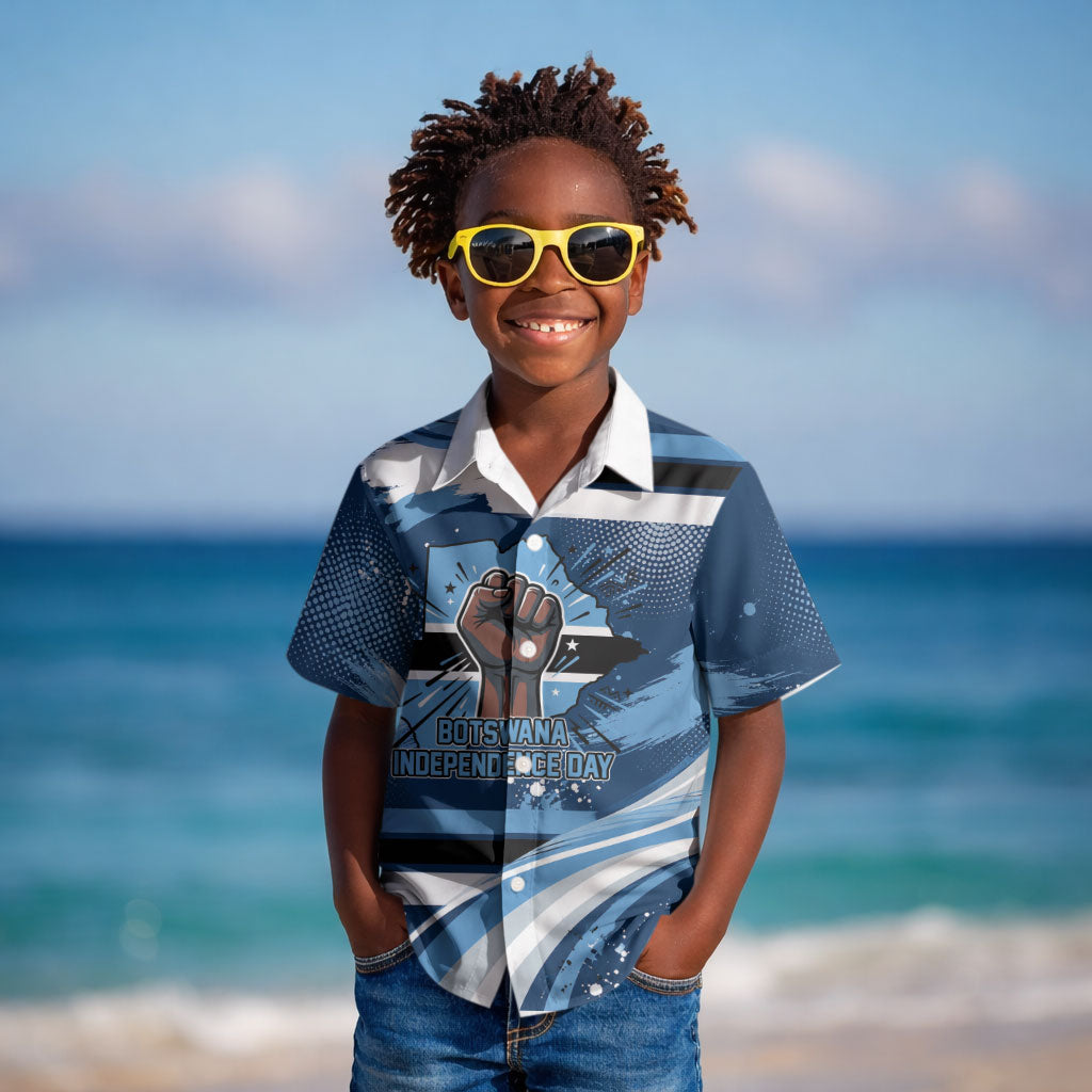 Botswana Independence Day Kid Hawaiian Shirt Raised Fist Map Graphic With National Coat Of Arms