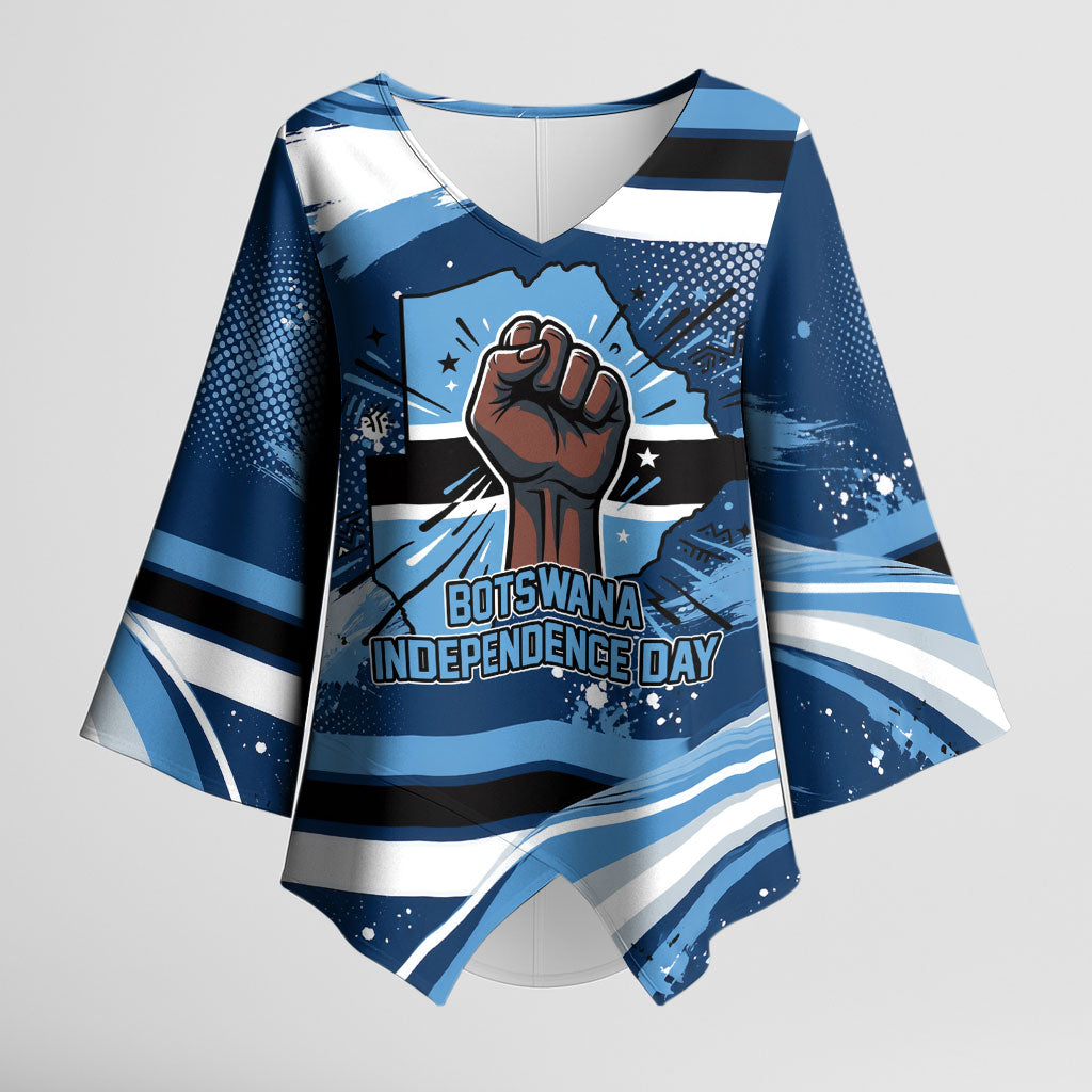 Botswana Independence Day Kimono Sleeve Blouse Raised Fist Map Graphic With National Coat Of Arms