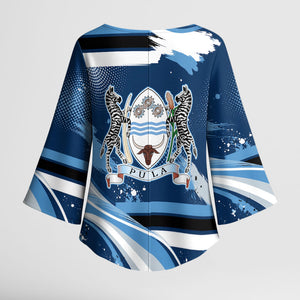 Botswana Independence Day Kimono Sleeve Blouse Raised Fist Map Graphic With National Coat Of Arms