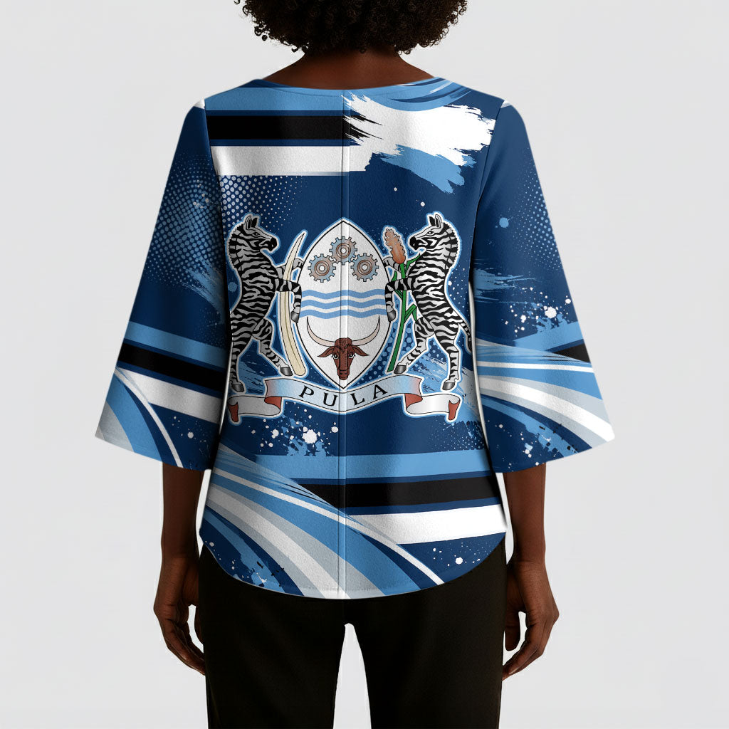 Botswana Independence Day Kimono Sleeve Blouse Raised Fist Map Graphic With National Coat Of Arms