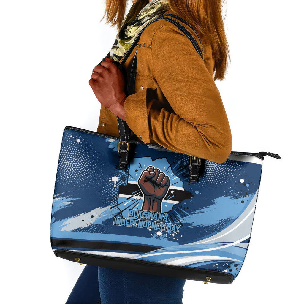 Botswana Independence Day Leather Tote Bag Raised Fist Map Graphic With National Coat Of Arms