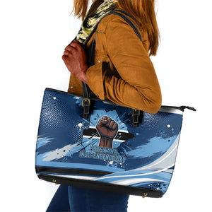 Botswana Independence Day Leather Tote Bag Raised Fist Map Graphic With National Coat Of Arms
