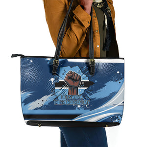 Botswana Independence Day Leather Tote Bag Raised Fist Map Graphic With National Coat Of Arms