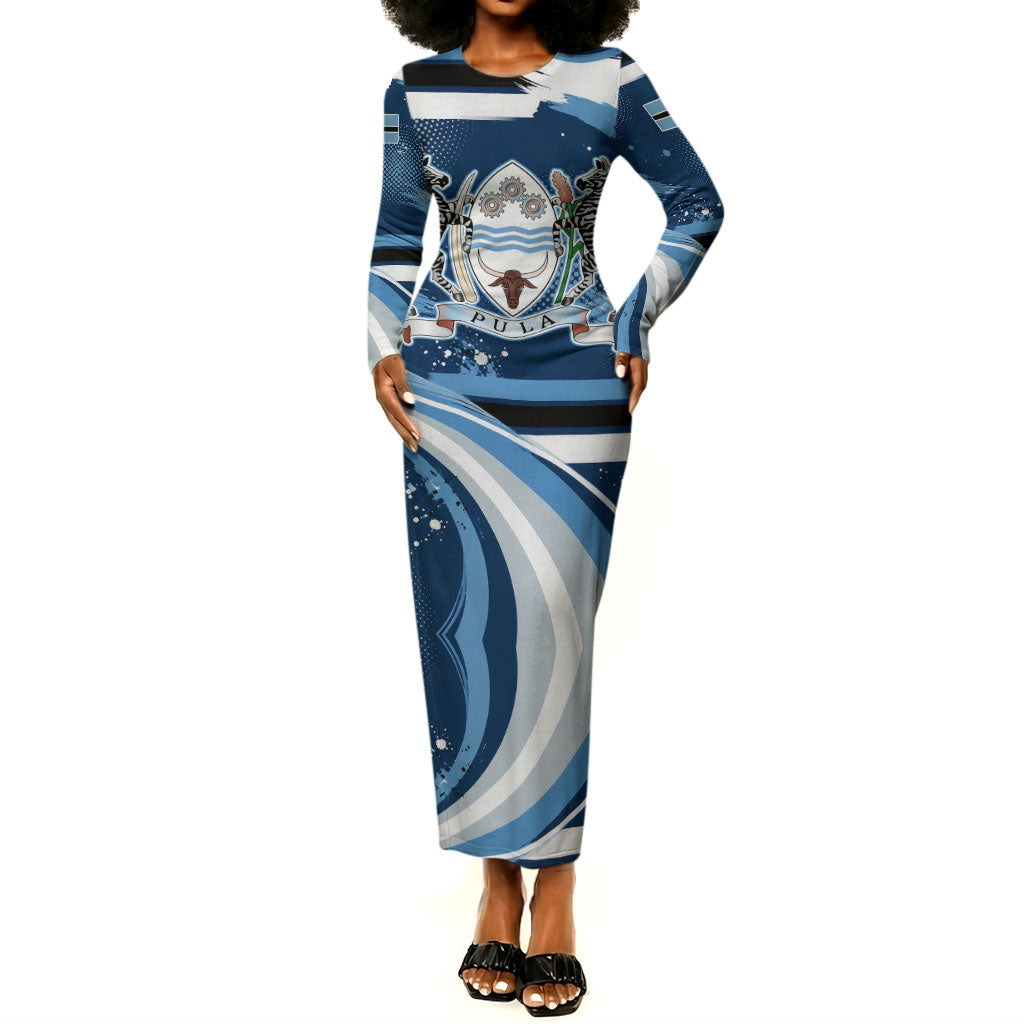 Botswana Independence Day Long Sleeve Bodycon Dress Raised Fist Map Graphic With National Coat Of Arms