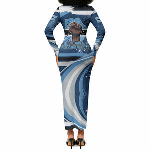 Botswana Independence Day Long Sleeve Bodycon Dress Raised Fist Map Graphic With National Coat Of Arms