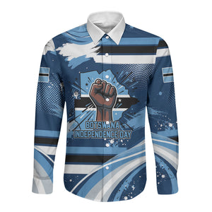 Botswana Independence Day Long Sleeve Button Shirt Raised Fist Map Graphic With National Coat Of Arms