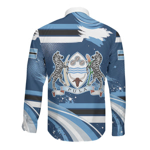 Botswana Independence Day Long Sleeve Button Shirt Raised Fist Map Graphic With National Coat Of Arms