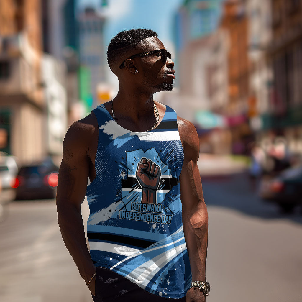 Botswana Independence Day Men Tank Top Raised Fist Map Graphic With National Coat Of Arms