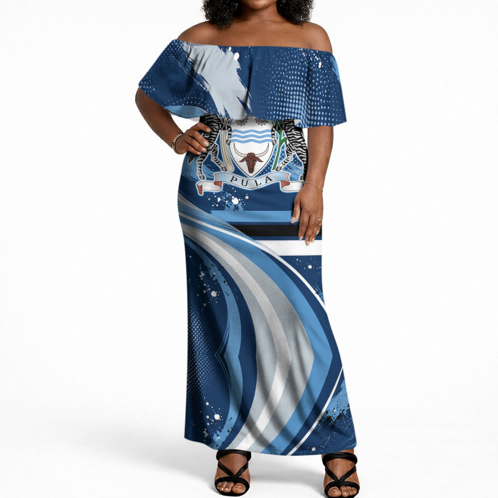 Botswana Independence Day Off Shoulder Maxi Dress Raised Fist Map Graphic With National Coat Of Arms