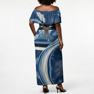 Botswana Independence Day Off Shoulder Maxi Dress Raised Fist Map Graphic With National Coat Of Arms
