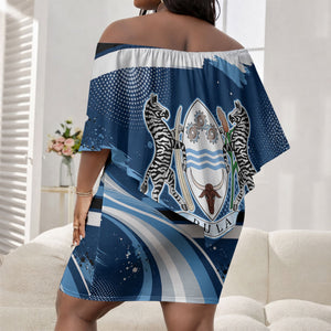 Botswana Independence Day Off Shoulder Short Dress Raised Fist Map Graphic With National Coat Of Arms