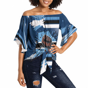 Botswana Independence Day Off Shoulder Wrap Waist Top Raised Fist Map Graphic With National Coat Of Arms