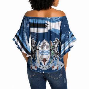 Botswana Independence Day Off Shoulder Wrap Waist Top Raised Fist Map Graphic With National Coat Of Arms