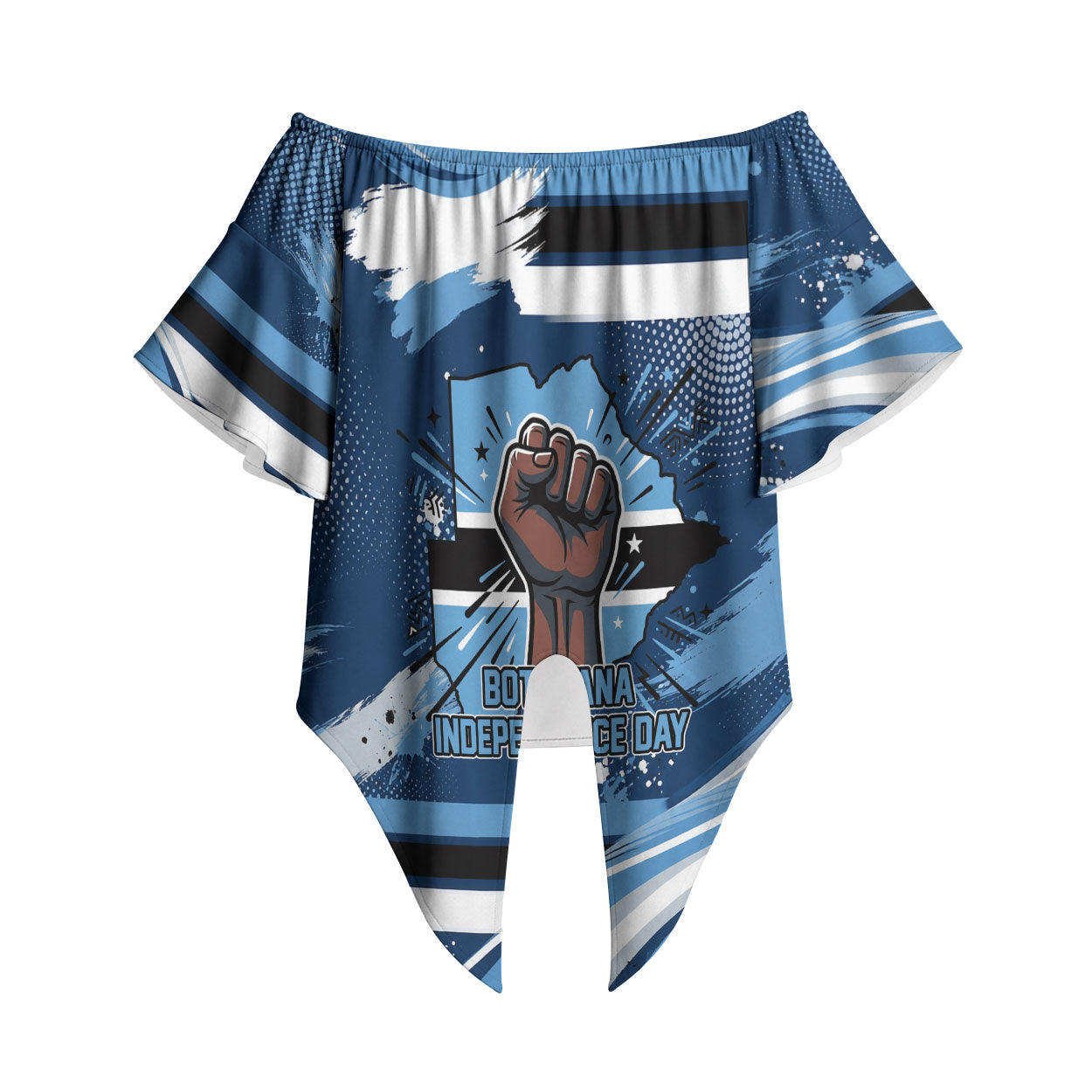 Botswana Independence Day Off Shoulder Wrap Waist Top Raised Fist Map Graphic With National Coat Of Arms