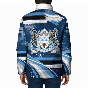 Botswana Independence Day Padded Jacket Raised Fist Map Graphic With National Coat Of Arms