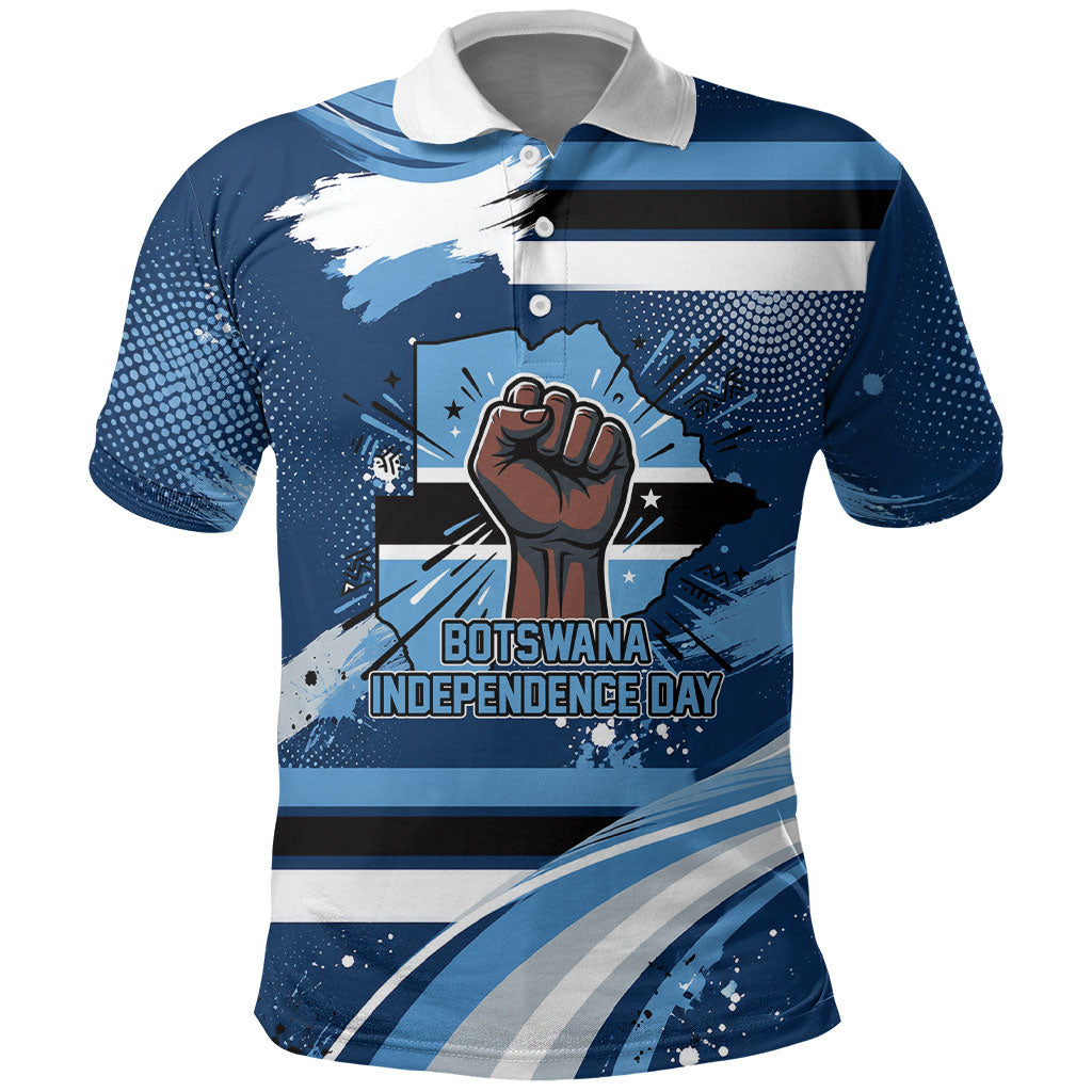 Botswana Independence Day Polo Shirt Raised Fist Map Graphic With National Coat Of Arms