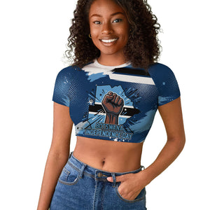 Botswana Independence Day Raglan Cropped T shirt Raised Fist Map Graphic With National Coat Of Arms