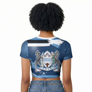 Botswana Independence Day Raglan Cropped T shirt Raised Fist Map Graphic With National Coat Of Arms