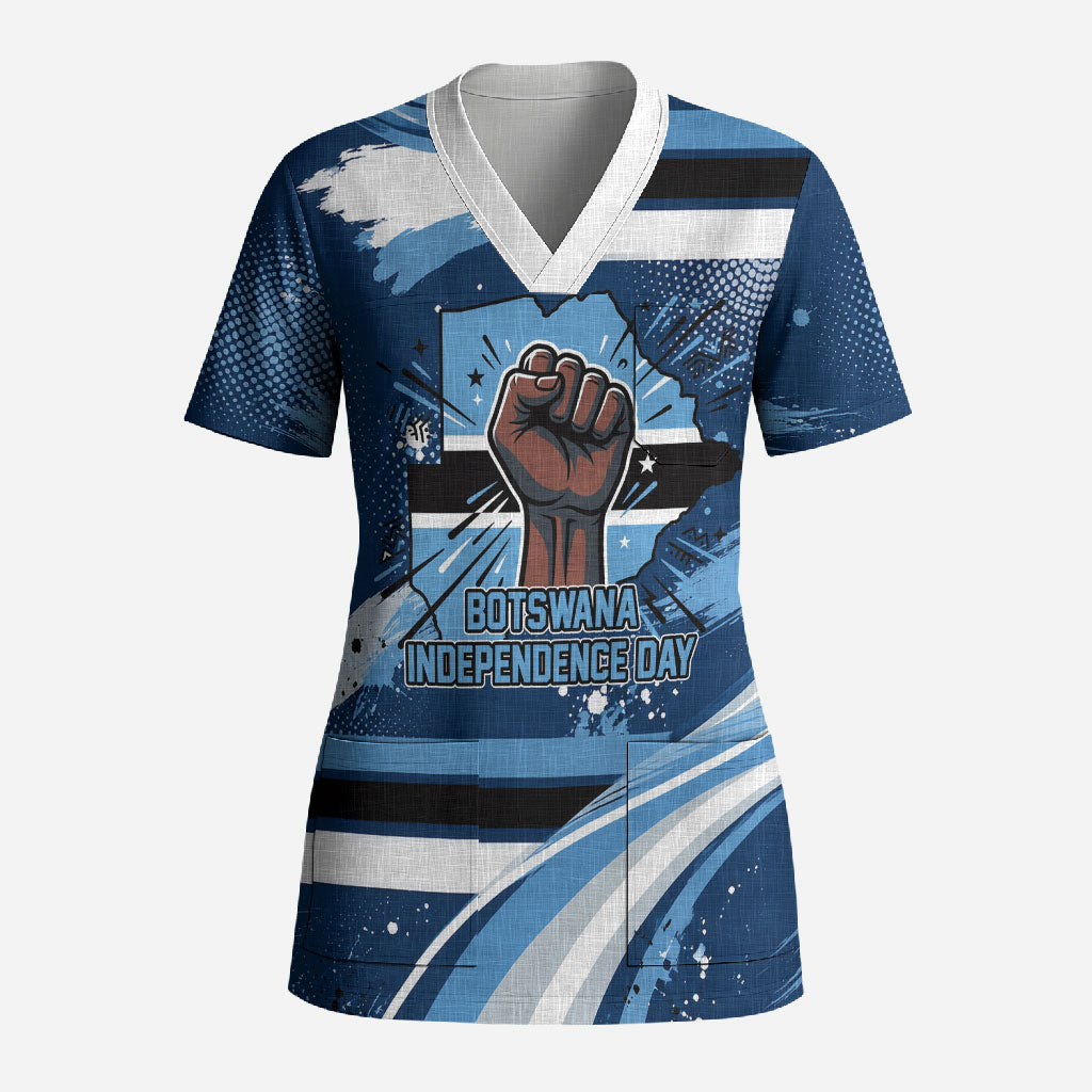 Botswana Independence Day Scrub Top Raised Fist Map Graphic With National Coat Of Arms