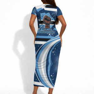 Botswana Independence Day Short Sleeve Bodycon Dress Raised Fist Map Graphic With National Coat Of Arms