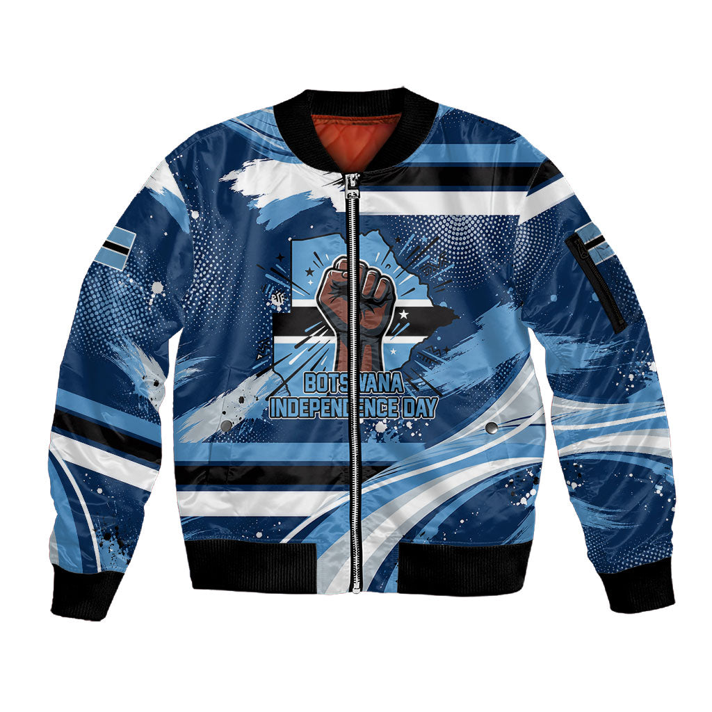Botswana Independence Day Sleeve Zip Bomber Jacket Raised Fist Map Graphic With National Coat Of Arms